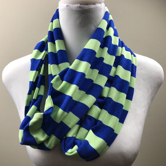 Ruffle Girl Infinity Scarf Kid's Fashion Scarf Blue & Green Stripe Stretch Soft - Picture 1 of 6